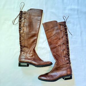 Vince Camuto Brown Leather Lace Up Tall Knee High Boots Women's Size 9.5